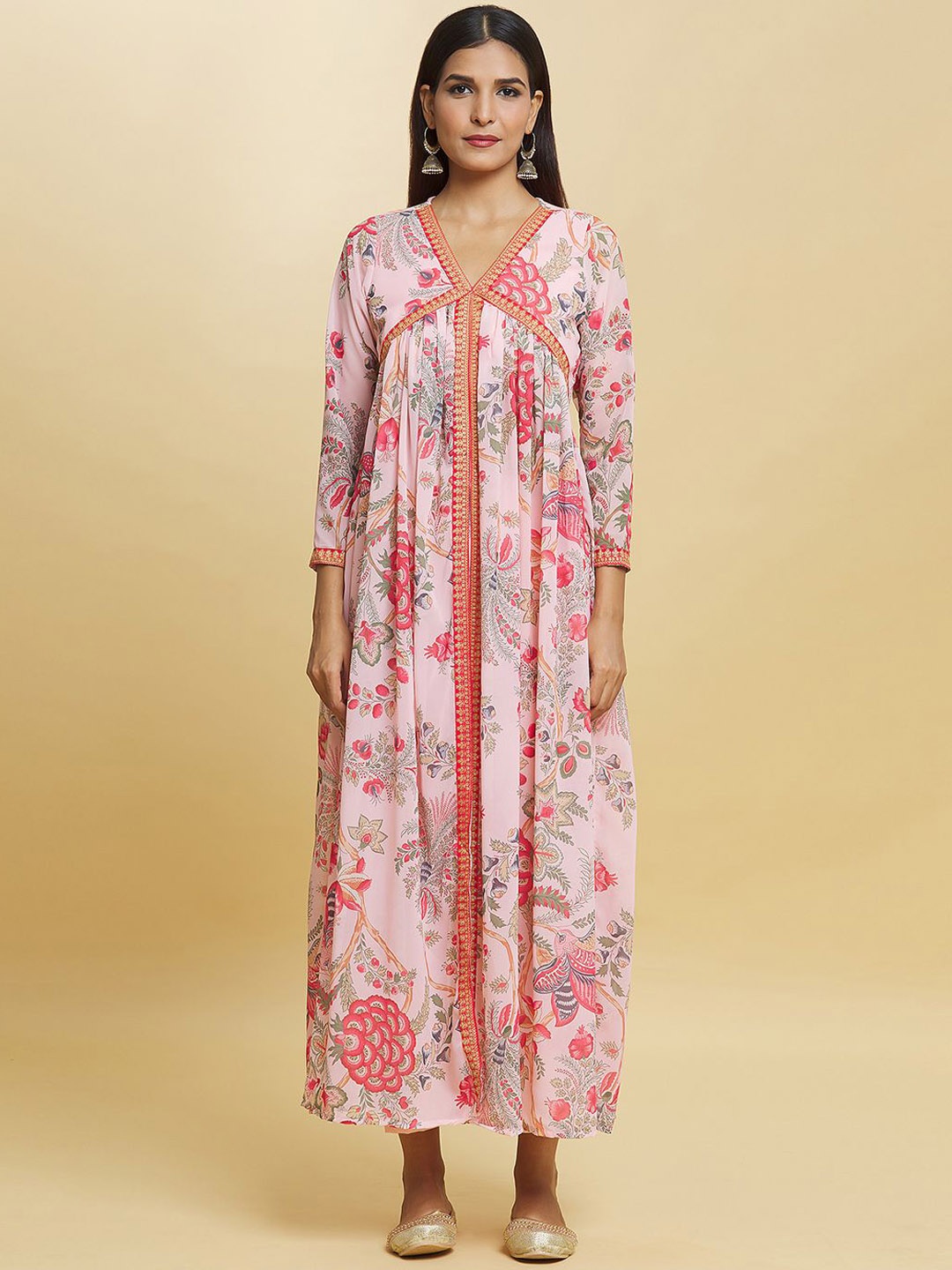 Adara Khan Women Floral Printed Angrakha Thread Work Kurta with Trousers, Pink
Adara Khan Women Floral Printed Angrakha Thread Work Kurta with Trousers, Pink