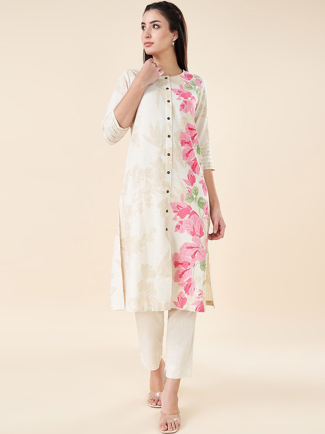 RANGMANCH BY PANTALOONS Floral Printed Round Neck Cotton Linen Straight Kurta, Cream
RANGMANCH BY PANTALOONS Floral Printed Round Neck Cotton Linen Straight Kurta, Cream