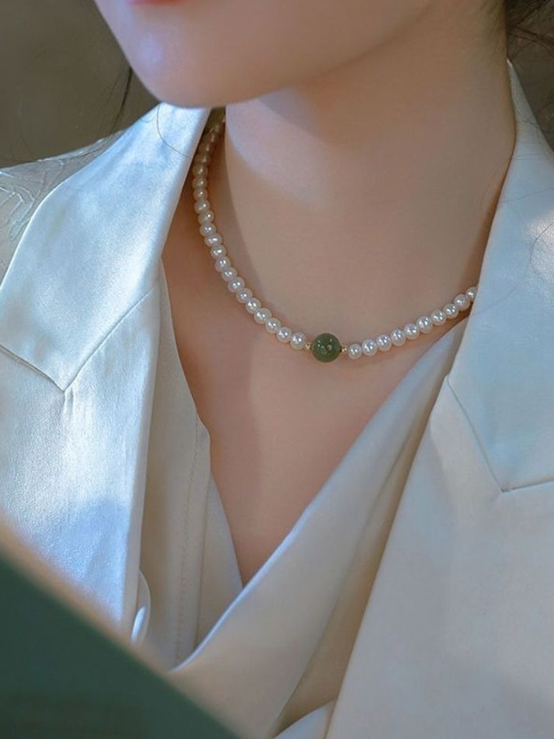 MYKI Gold-Plated Stainless Steel Elegant Pearl & Jade Accent Beaded Statement Necklace
MYKI Gold-Plated Stainless Steel Elegant Pearl & Jade Accent Beaded Statement Necklace