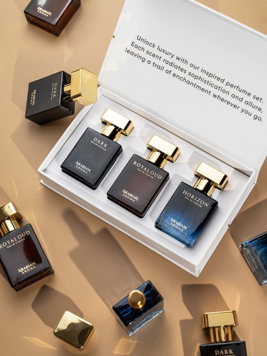 Arabian Aroma Men Set of 3 Eau De Parfum 100 ml each - Dark + Horizon + Royaloud, White
Arabian Aroma Men Set of 3 Eau De Parfum 100 ml each - Dark + Horizon + Royaloud, White