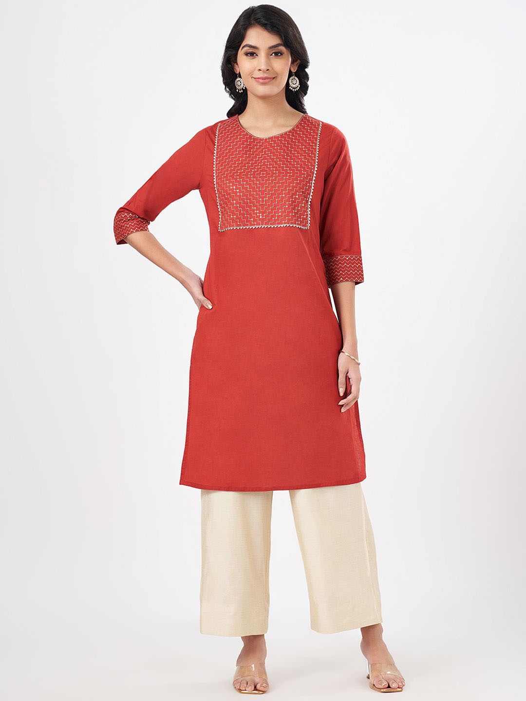RANGMANCH BY PANTALOONS Geometric Printed Thread Work Pure Cotton Straight Kurta, Tan
RANGMANCH BY PANTALOONS Geometric Printed Thread Work Pure Cotton Straight Kurta, Tan