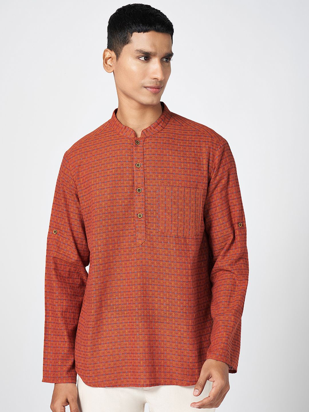 indus route by Pantaloons Geometric Embroidered Mandarin Collar Pure Cotton Straight Kurta, Rust
indus route by Pantaloons Geometric Embroidered Mandarin Collar Pure Cotton Straight Kurta, Rust
