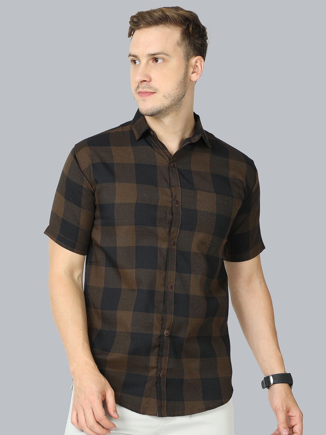ALLWIN PAUL Men Classic Spread Collar Buffalo Checked Cotton Casual Shirt, Brown
ALLWIN PAUL Men Classic Spread Collar Buffalo Checked Cotton Casual Shirt, Brown
