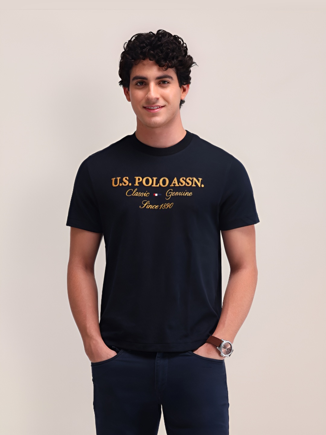 U.S. Polo Assn. Men Brand Logo Printed Round Neck Cotton Slim Fit T-shirt, Navy blue
U.S. Polo Assn. Men Brand Logo Printed Round Neck Cotton Slim Fit T-shirt, Navy blue