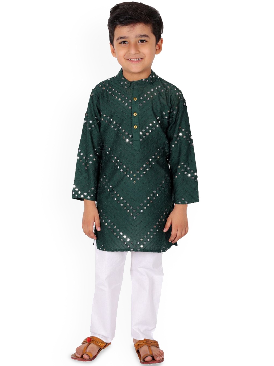 Superminis Boys Geometric Embroidered Mirror Work Straight Kurta With Pyjama, Green
Superminis Boys Geometric Embroidered Mirror Work Straight Kurta With Pyjama, Green