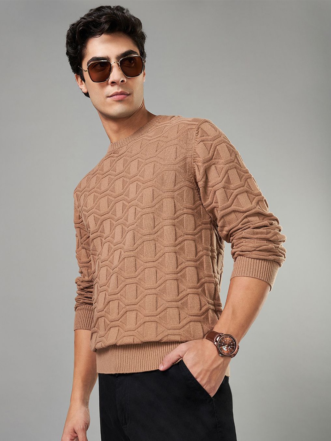 BYFORD by Pantaloons Men Cotton Round Neck Self Design Cable Knit Casual Pullover, Brown
BYFORD by Pantaloons Men Cotton Round Neck Self Design Cable Knit Casual Pullover, Brown