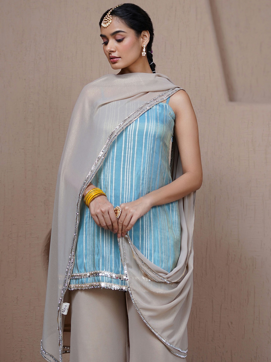 Alaya By Stage3 Striped Shoulder Straps Neck Sleeveless Kurta With Palazzo With Dupatta, Blue
Alaya By Stage3 Striped Shoulder Straps Neck Sleeveless Kurta With Palazzo With Dupatta, Blue