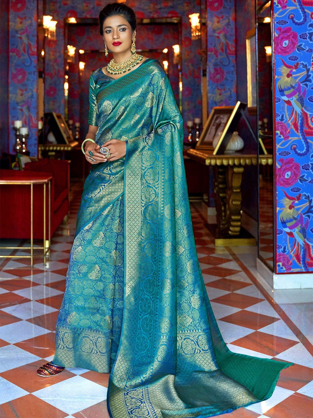 MAHALASA Woven Design Zari Pure Silk Kanjeevaram Saree, Turquoise blue
MAHALASA Woven Design Zari Pure Silk Kanjeevaram Saree, Turquoise blue