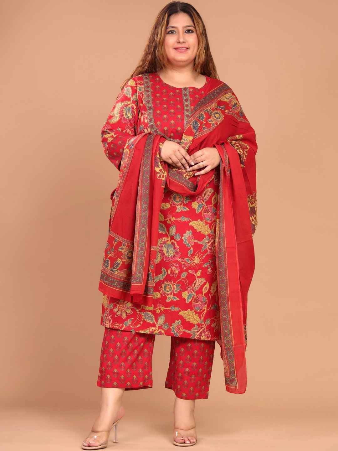 KALINI Floral Printed Regular Pure Cotton Straight Kurta with Trousers & Dupatta, Red
KALINI Floral Printed Regular Pure Cotton Straight Kurta with Trousers & Dupatta, Red