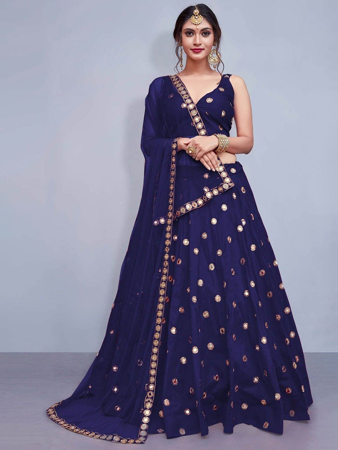 KALINI Embroidered Mirror Work Semi-Stitched Lehenga & Unstitched Blouse With Dupatta, Blue
KALINI Embroidered Mirror Work Semi-Stitched Lehenga & Unstitched Blouse With Dupatta, Blue