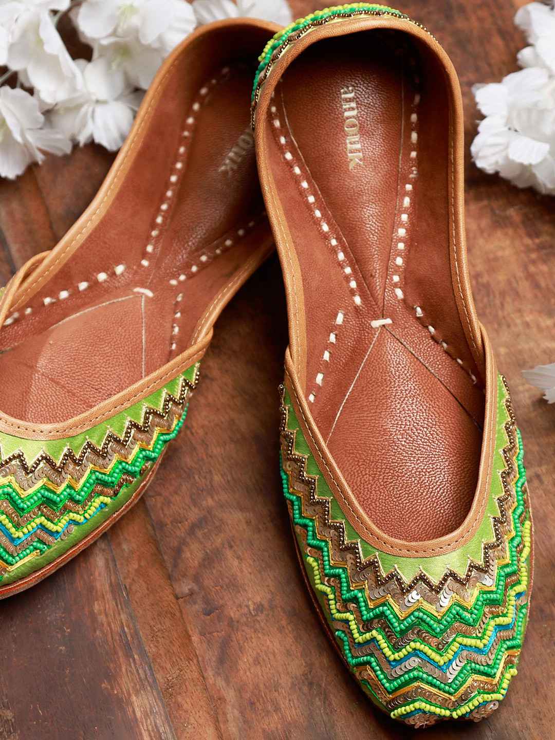 Anouk Women Embellished Mojaris Flats, Green 
Anouk Women Embellished Mojaris Flats, Green