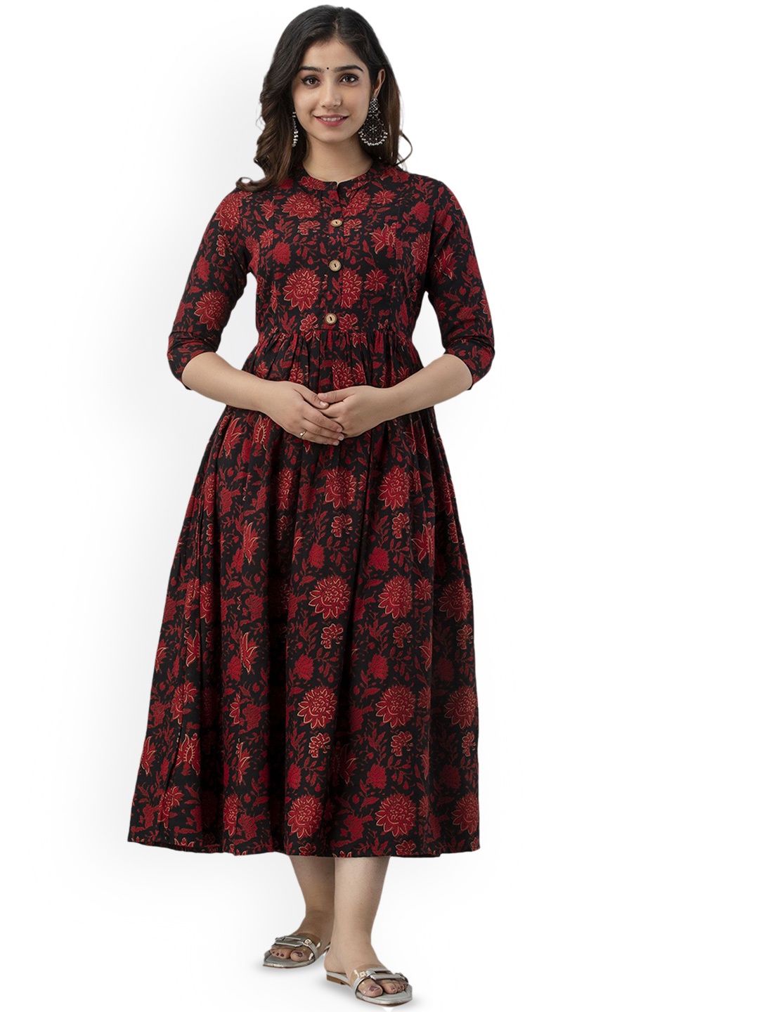 Charnest Floral Printed Mandarin Collar Maternity Fit and Flare Midi Ethnic Dress, Red
Charnest Floral Printed Mandarin Collar Maternity Fit and Flare Midi Ethnic Dress, Red