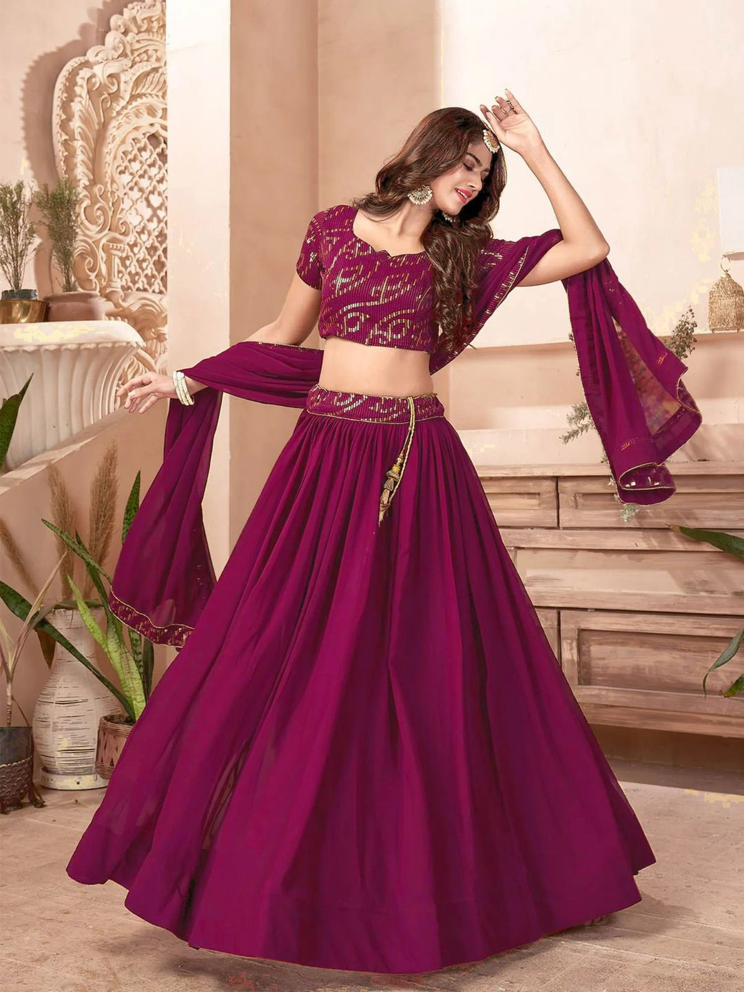 KALINI Embroidered Sequinned Semi-Stitched Lehenga & Unstitched Blouse With Dupatta, Purple
KALINI Embroidered Sequinned Semi-Stitched Lehenga & Unstitched Blouse With Dupatta, Purple