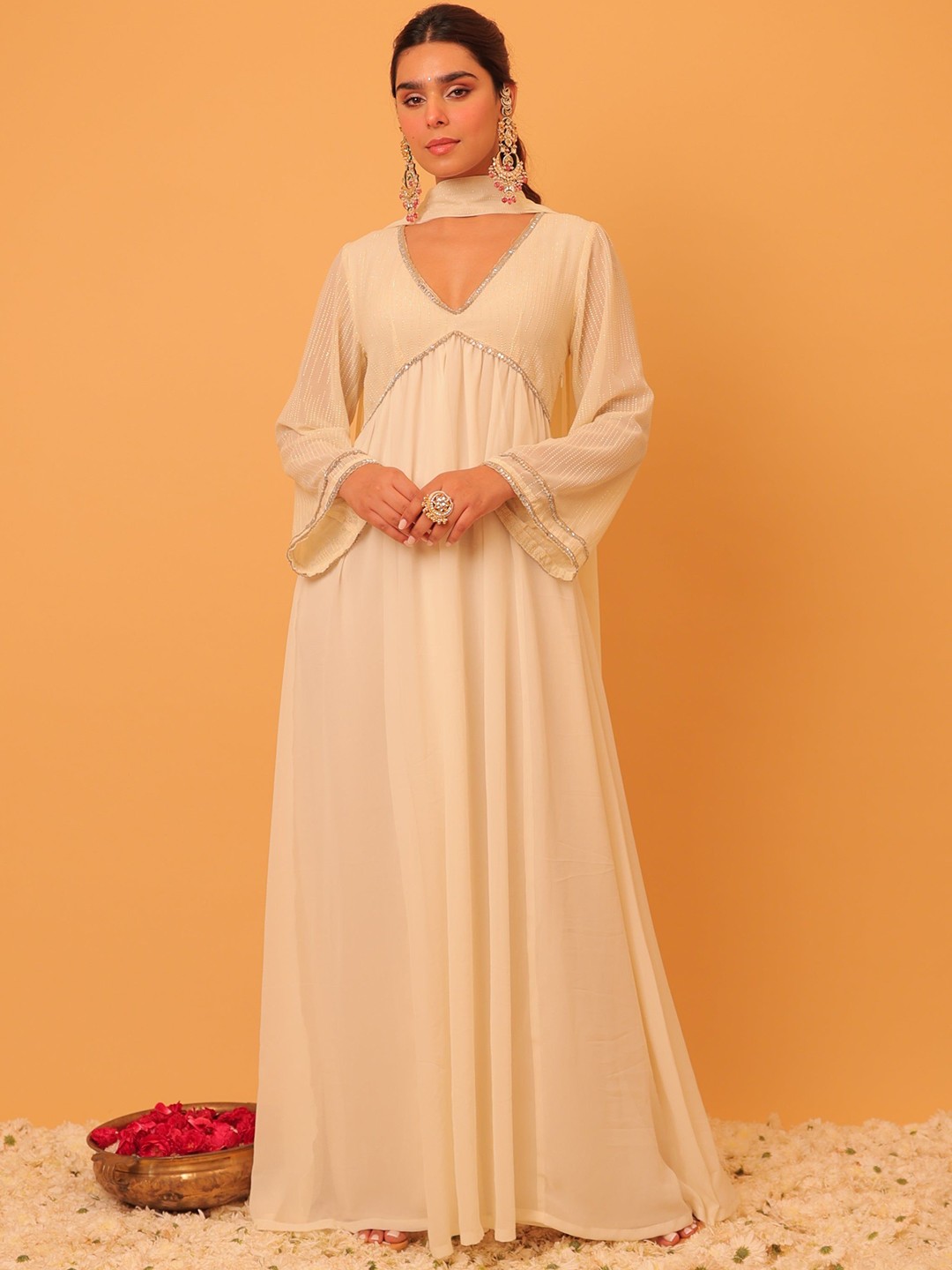 Alaya By Stage3 V-Neck Thread Work Georgette Anarkali Ethnic Dresses With Dupatta, White
Alaya By Stage3 V-Neck Thread Work Georgette Anarkali Ethnic Dresses With Dupatta, White