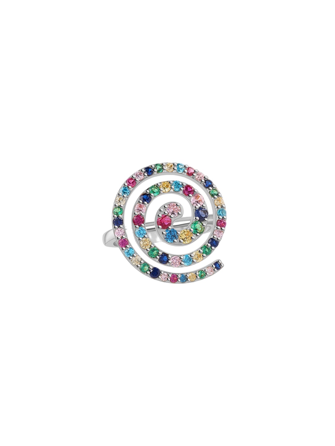 Ornate Jewels 925 Sterling Silver Rhodium-Plated CZ Studded Rainbow Chakra Spiral Ring
Ornate Jewels 925 Sterling Silver Rhodium-Plated CZ Studded Rainbow Chakra Spiral Ring