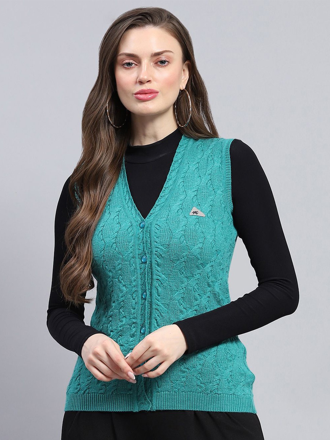 Monte Carlo Women Self Design Cable Knit Woollen V- Neck Cardigan Sweater, Green
Monte Carlo Women Self Design Cable Knit Woollen V- Neck Cardigan Sweater, Green