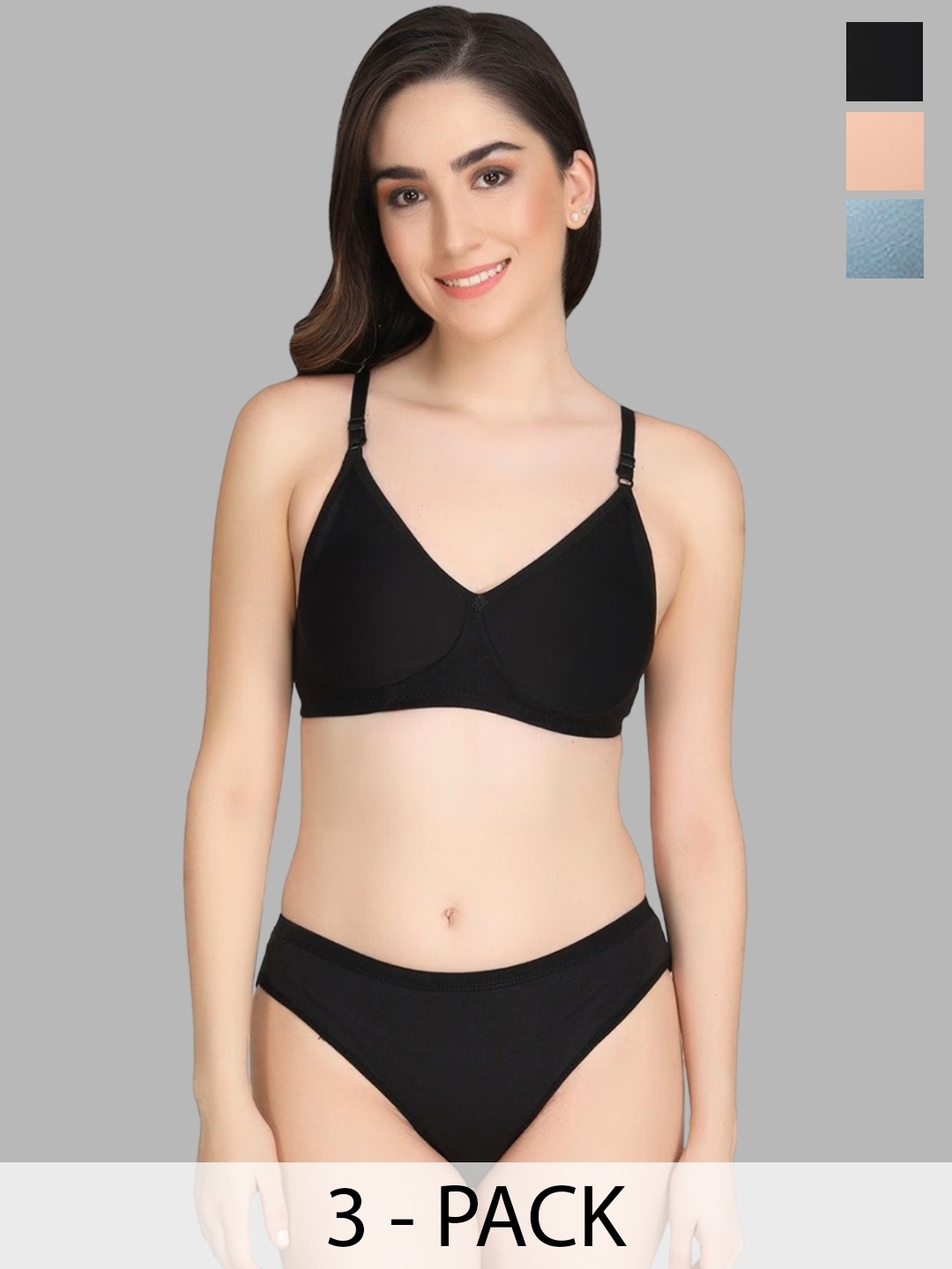 Designer Bugs Women Pack Of 3 Seamless Lightly-Padded Lingerie SetsDBLS-B-PH-G-30B, Black
Designer Bugs Women Pack Of 3 Seamless Lightly-Padded Lingerie SetsDBLS-B-PH-G-30B, Black