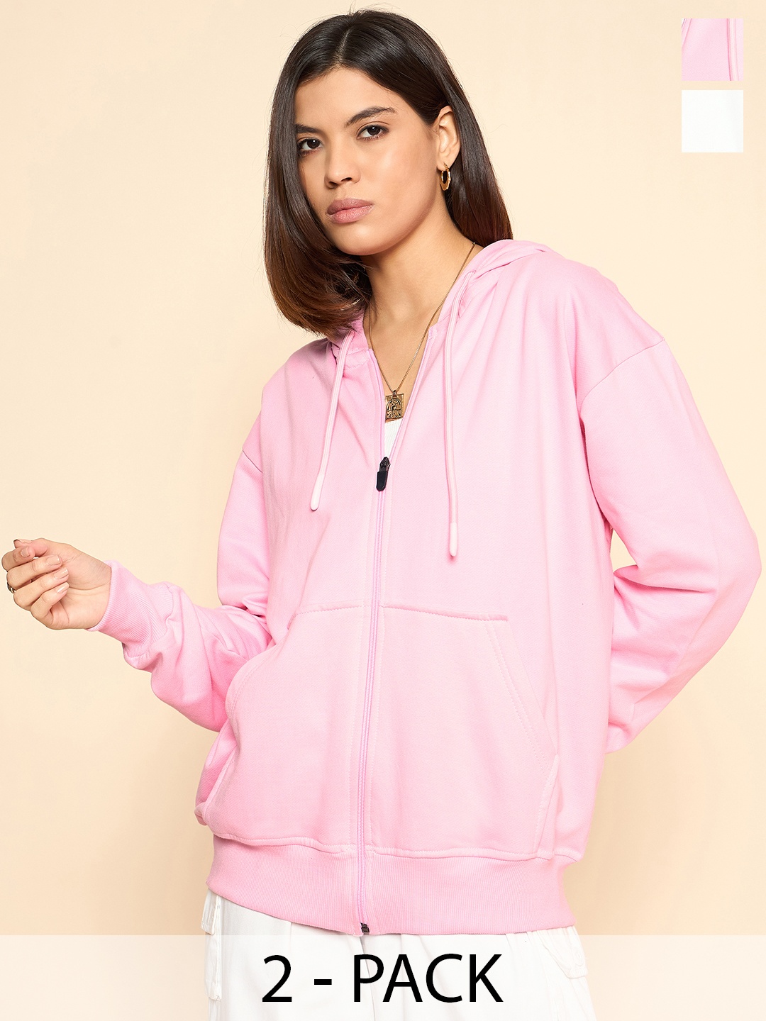 COLOR CAPITAL Women Solid Hooded Front-Open Oversized Cotton Sweatshirt, Pink
COLOR CAPITAL Women Solid Hooded Front-Open Oversized Cotton Sweatshirt, Pink