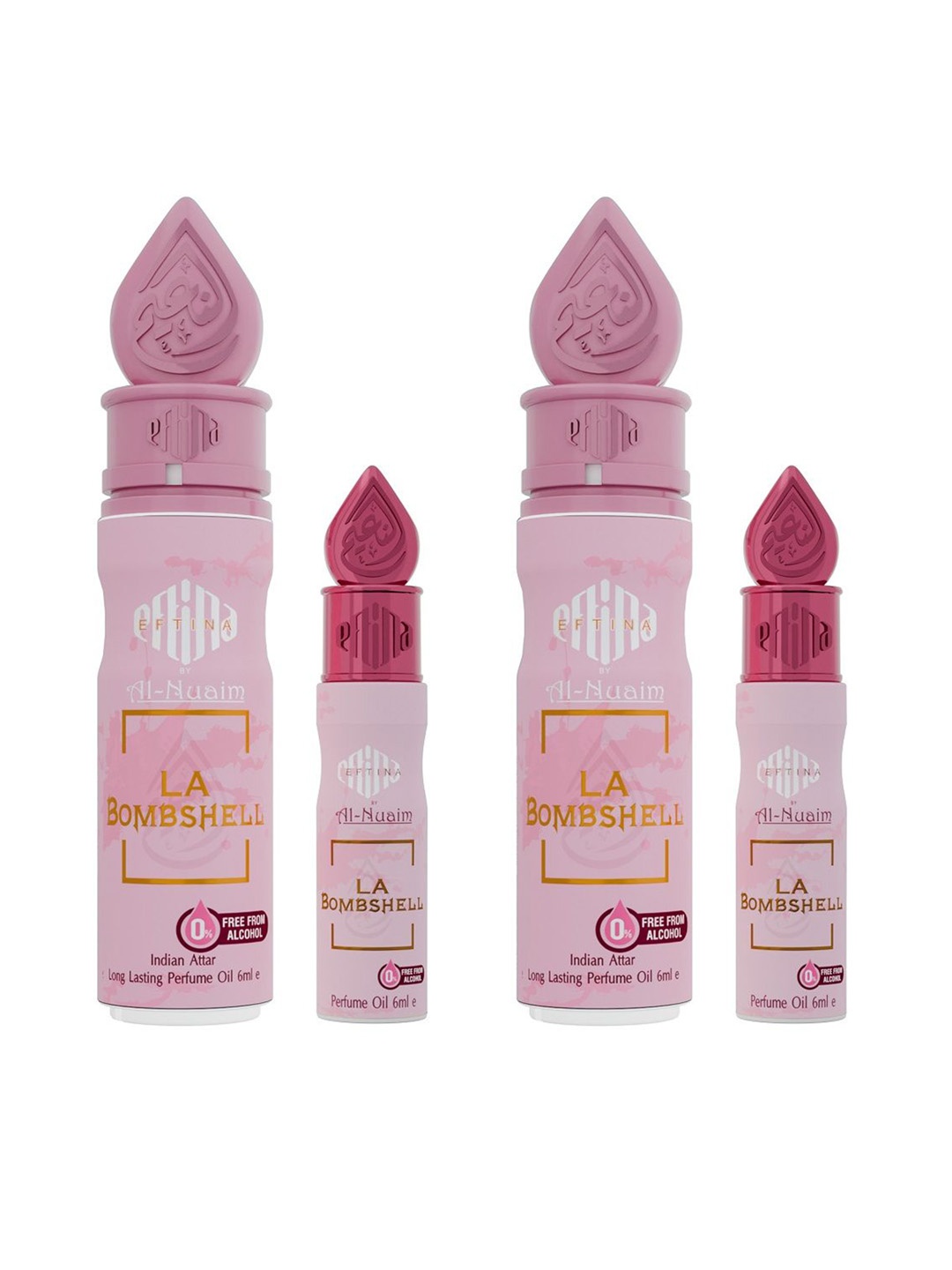 Al-Nuaim Women Set of 2 La Bomshell Alcohol Free Long Lasting Attar - 6 ml each, Pink
Al-Nuaim Women Set of 2 La Bomshell Alcohol Free Long Lasting Attar - 6 ml each, Pink