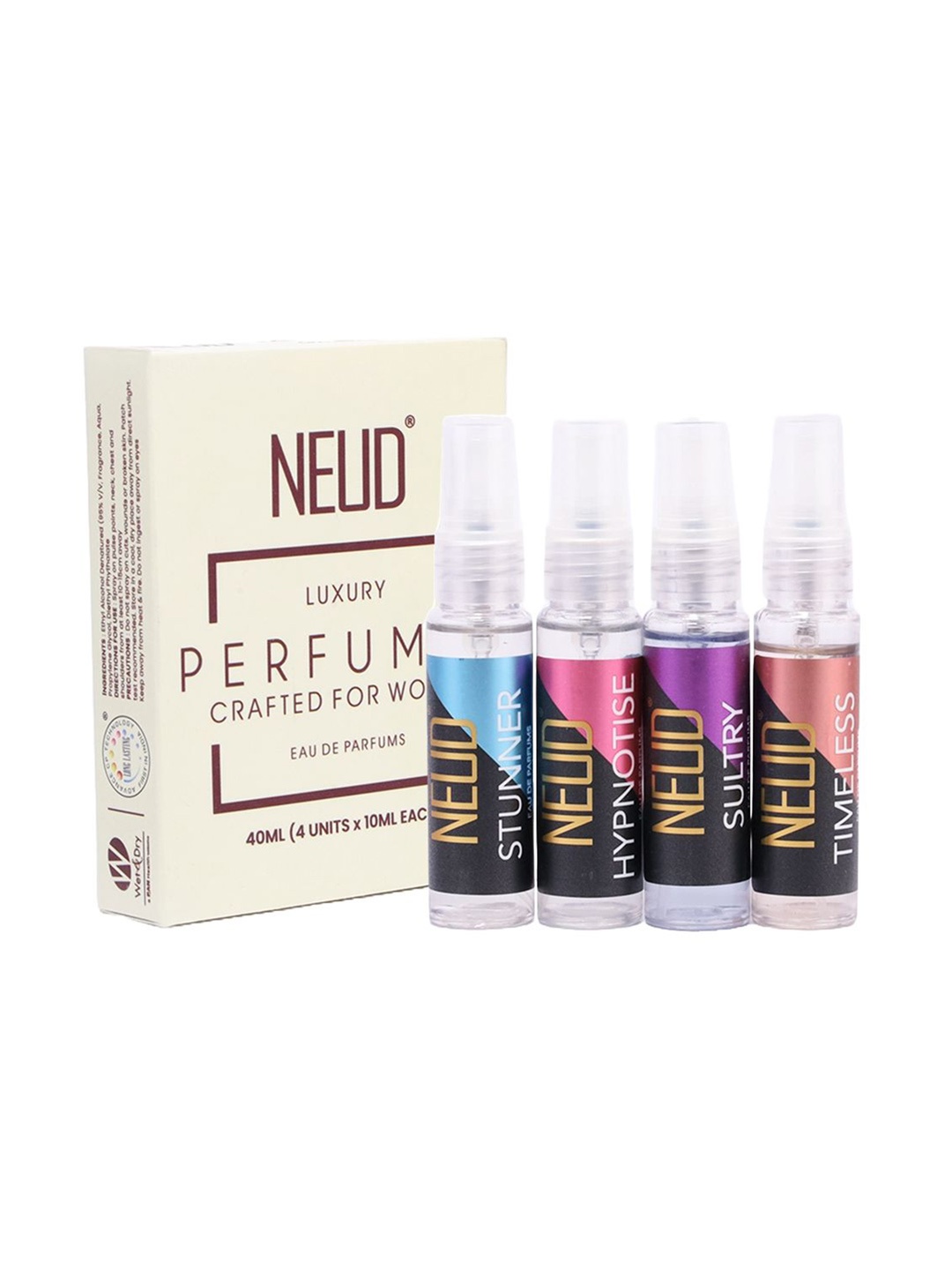 NEUD Women Set Of 4 Timeless, Stunner, Hypnotise & Sultry Eau De Parfum - 10 ml Each, Yellow
NEUD Women Set Of 4 Timeless, Stunner, Hypnotise & Sultry Eau De Parfum - 10 ml Each, Yellow