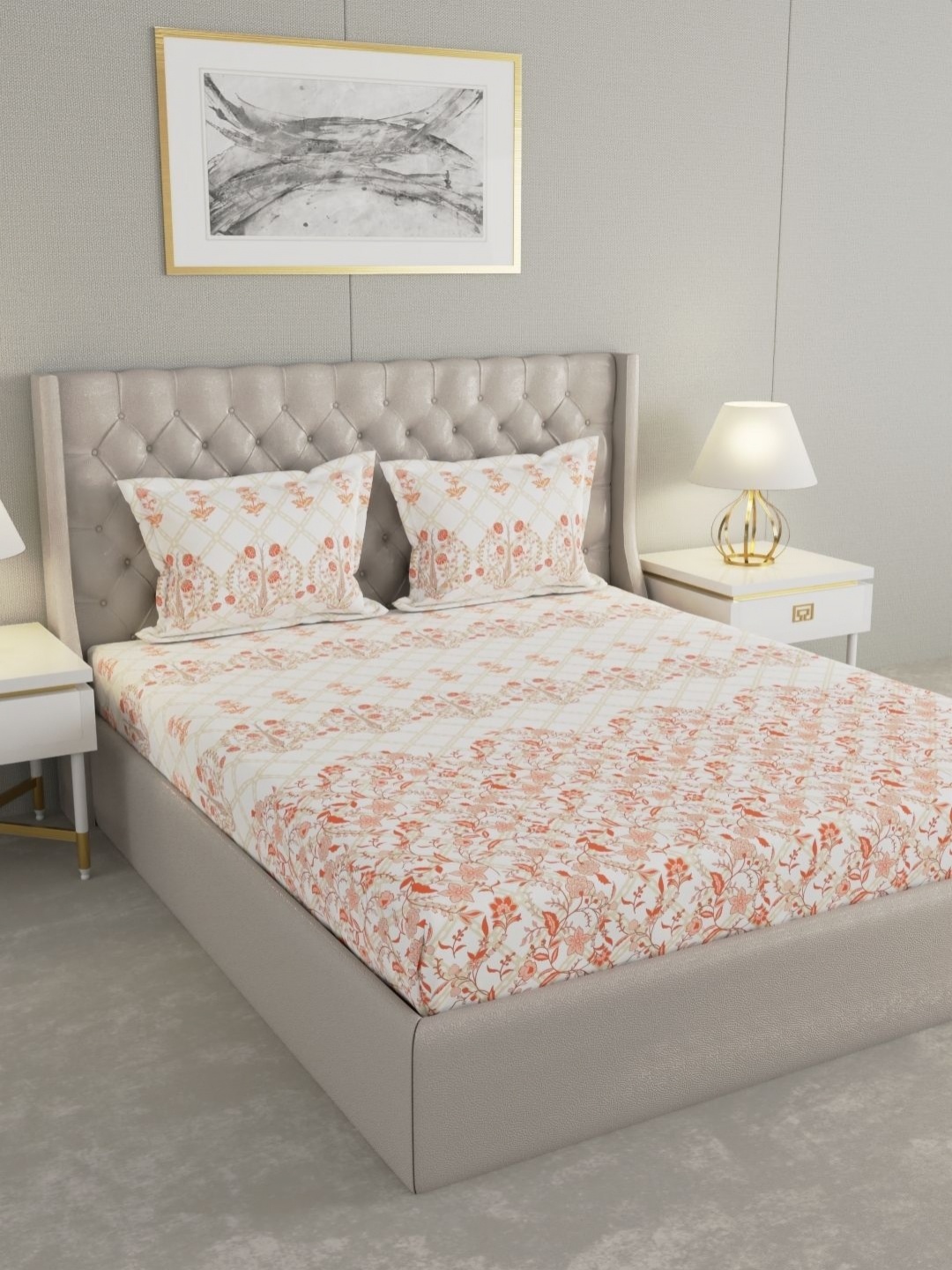 Raymond Home CRYSTAL Orange Colored Printed Cotton 210 TC King Bedsheet Set 2.74 x 2.74m, White
Raymond Home CRYSTAL Orange Colored Printed Cotton 210 TC King Bedsheet Set 2.74 x 2.74m, White