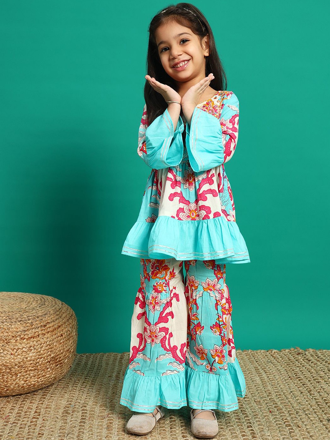 Readiprint Girls Floral Printed Mirror Work Pure Cotton Kurti with Sharara, Blue
Readiprint Girls Floral Printed Mirror Work Pure Cotton Kurti with Sharara, Blue