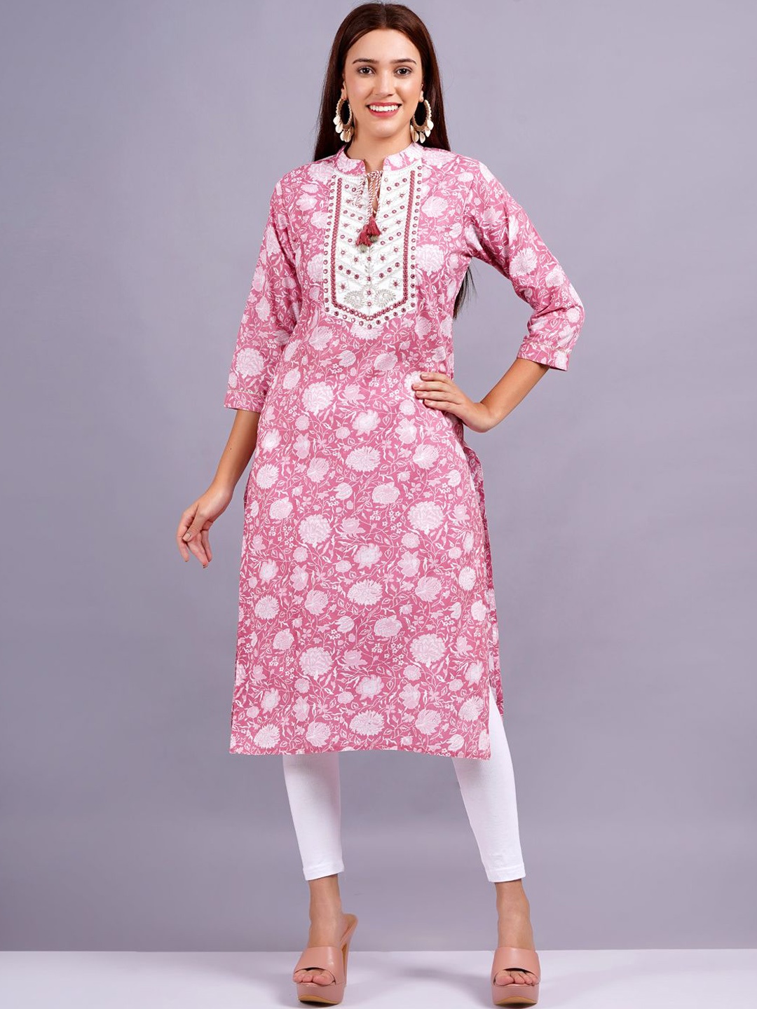 HIGHLIGHT FASHION EXPORT Floral Printed Tie-Up Neck Mirror Work Cotton Straight Kurta, Pink
HIGHLIGHT FASHION EXPORT Floral Printed Tie-Up Neck Mirror Work Cotton Straight Kurta, Pink