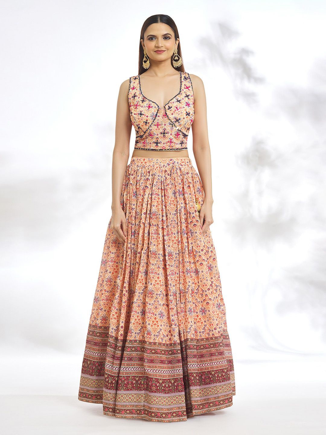 Samyukta Singhania Abstract & Floral Printed Mirror Work Silk Ready to Wear Lehenga Choli, Cream
Samyukta Singhania Abstract & Floral Printed Mirror Work Silk Ready to Wear Lehenga Choli, Cream