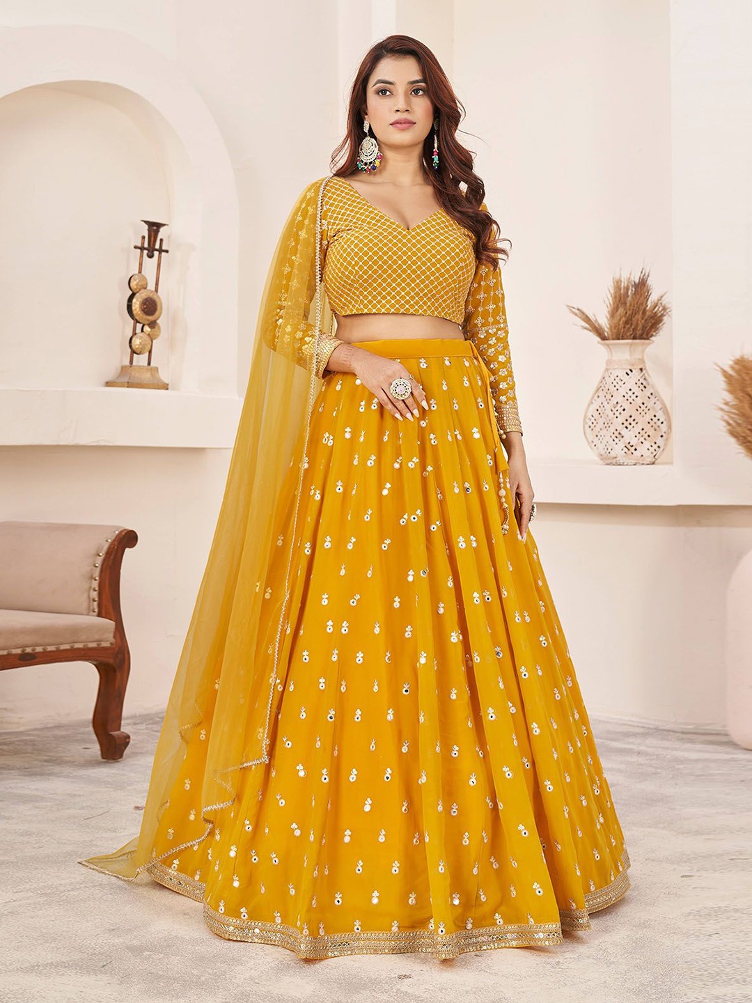 ODETTE Embroidered Sequinned Semi-Stitched Lehenga & Unstitched Blouse With Dupatta, Yellow
ODETTE Embroidered Sequinned Semi-Stitched Lehenga & Unstitched Blouse With Dupatta, Yellow