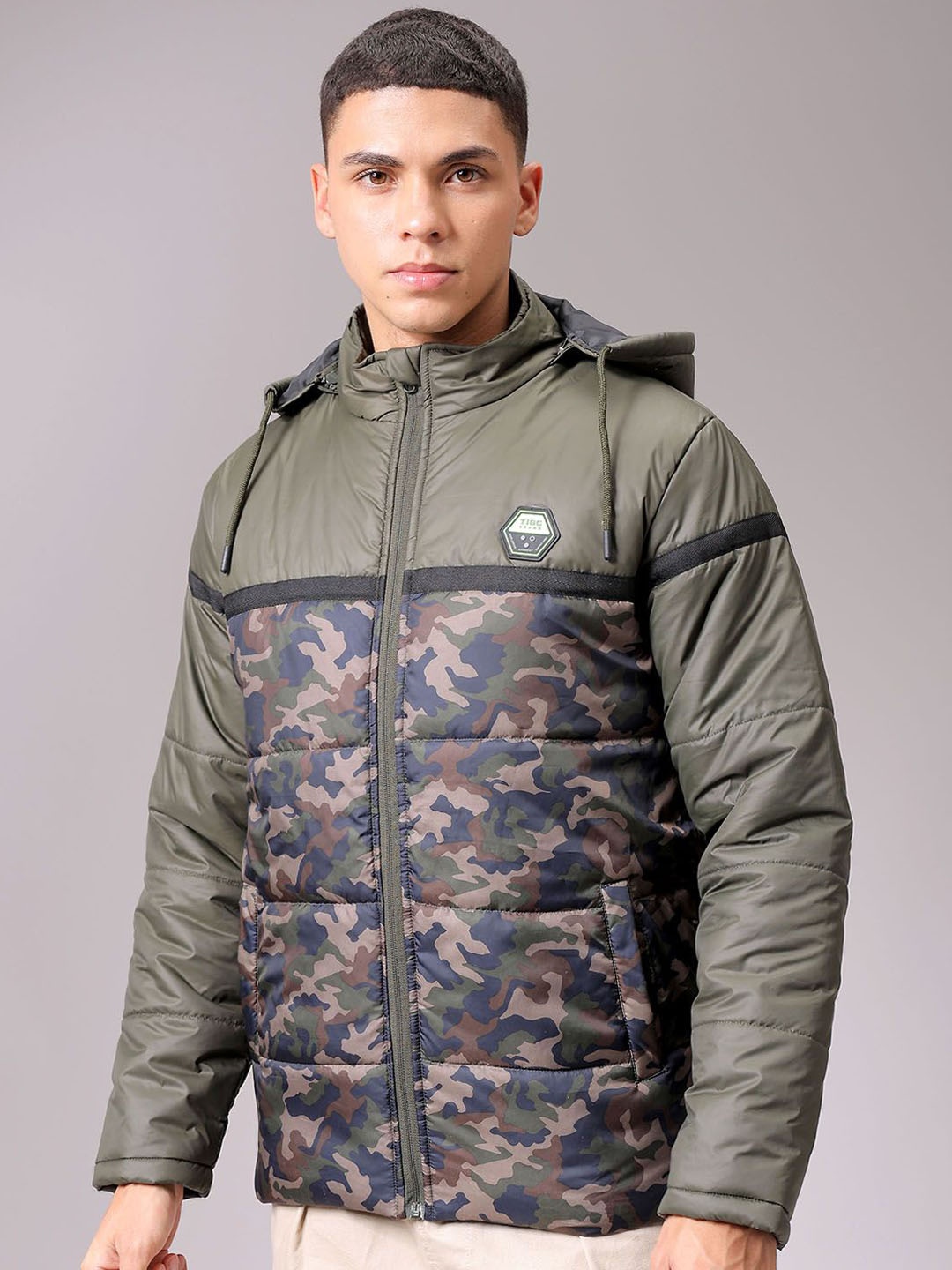 The Indian Garage Co Men Hooded Camouflage Printed Casual Puffer Jacket, Green
The Indian Garage Co Men Hooded Camouflage Printed Casual Puffer Jacket, Green