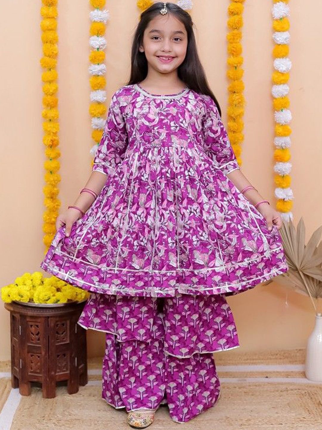 AATYA KIIDS Girls Floral Printed Round Neck Pure Cotton A-Line Kurta With Sharara, Purple
AATYA KIIDS Girls Floral Printed Round Neck Pure Cotton A-Line Kurta With Sharara, Purple