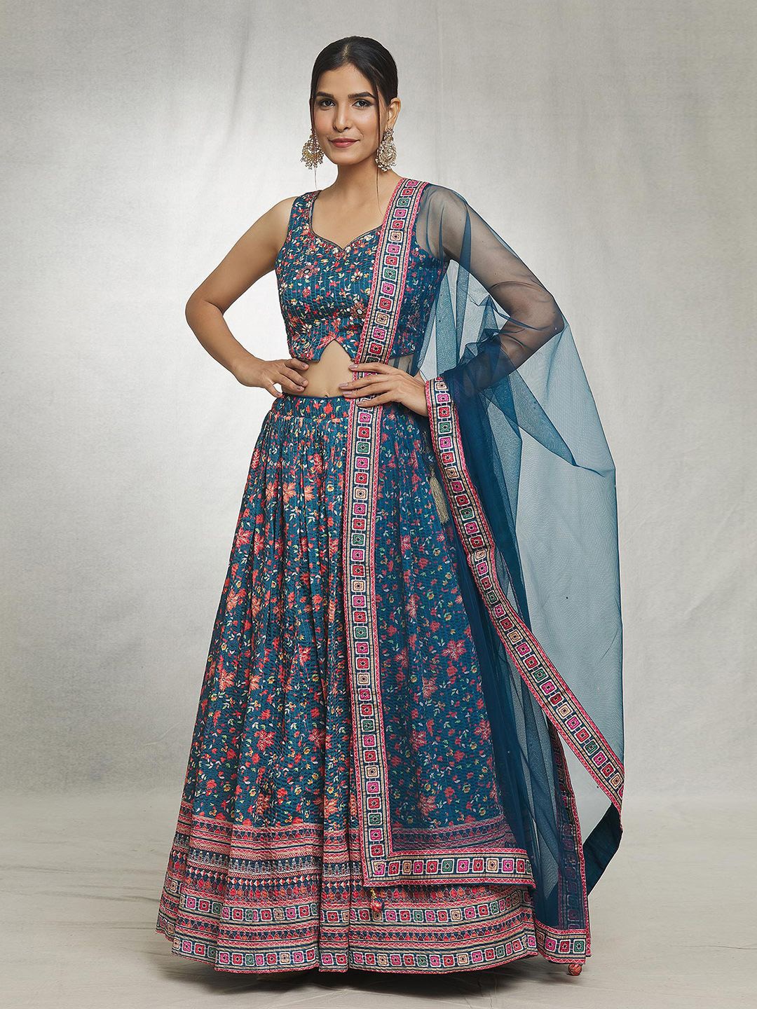 Samyukta Singhania Printed Mirror Work Ready to Wear Lehenga & Blouse With Dupatta, Green
Samyukta Singhania Printed Mirror Work Ready to Wear Lehenga & Blouse With Dupatta, Green