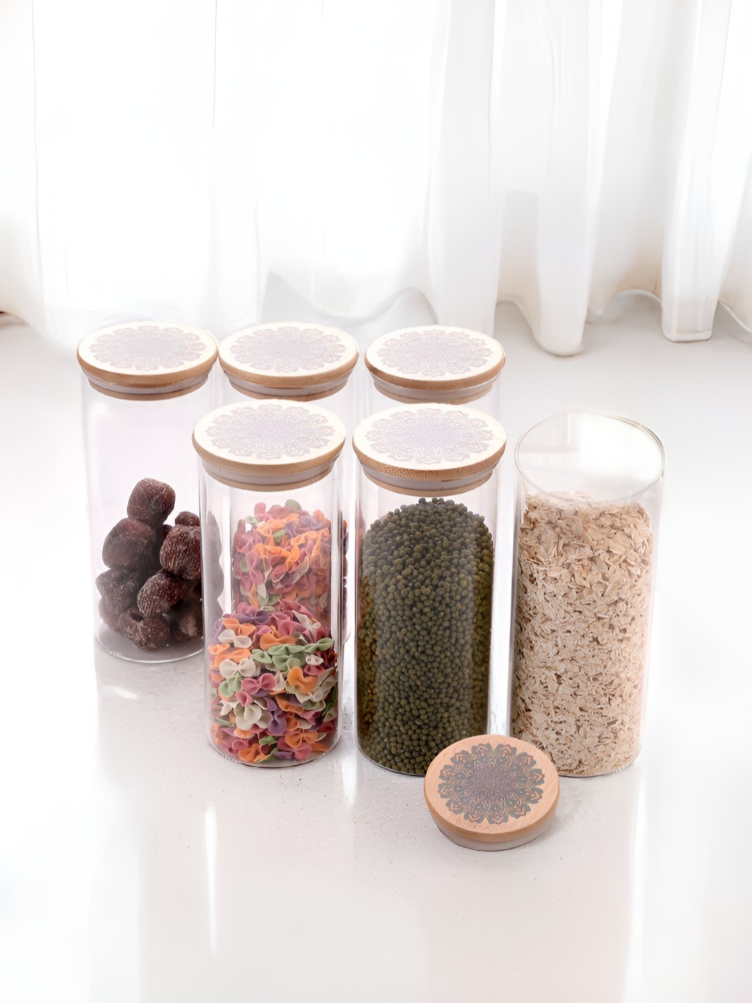 The Better Home Set Of 6 Borosilicate Glass Jars With Printed Bamboo Lids 1000ml, Transparent
The Better Home Set Of 6 Borosilicate Glass Jars With Printed Bamboo Lids 1000ml, Transparent