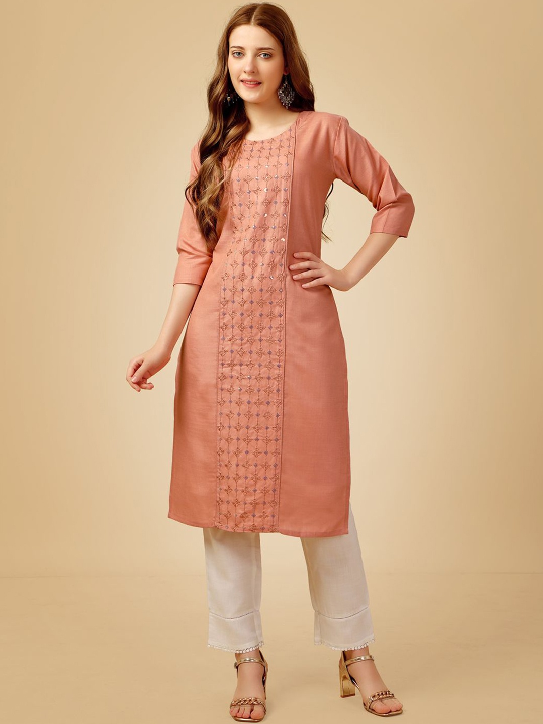 HI FI NX Ethnic Motifs Embroidered Sequinned Straight Kurta with Trousers, Coral
HI FI NX Ethnic Motifs Embroidered Sequinned Straight Kurta with Trousers, Coral