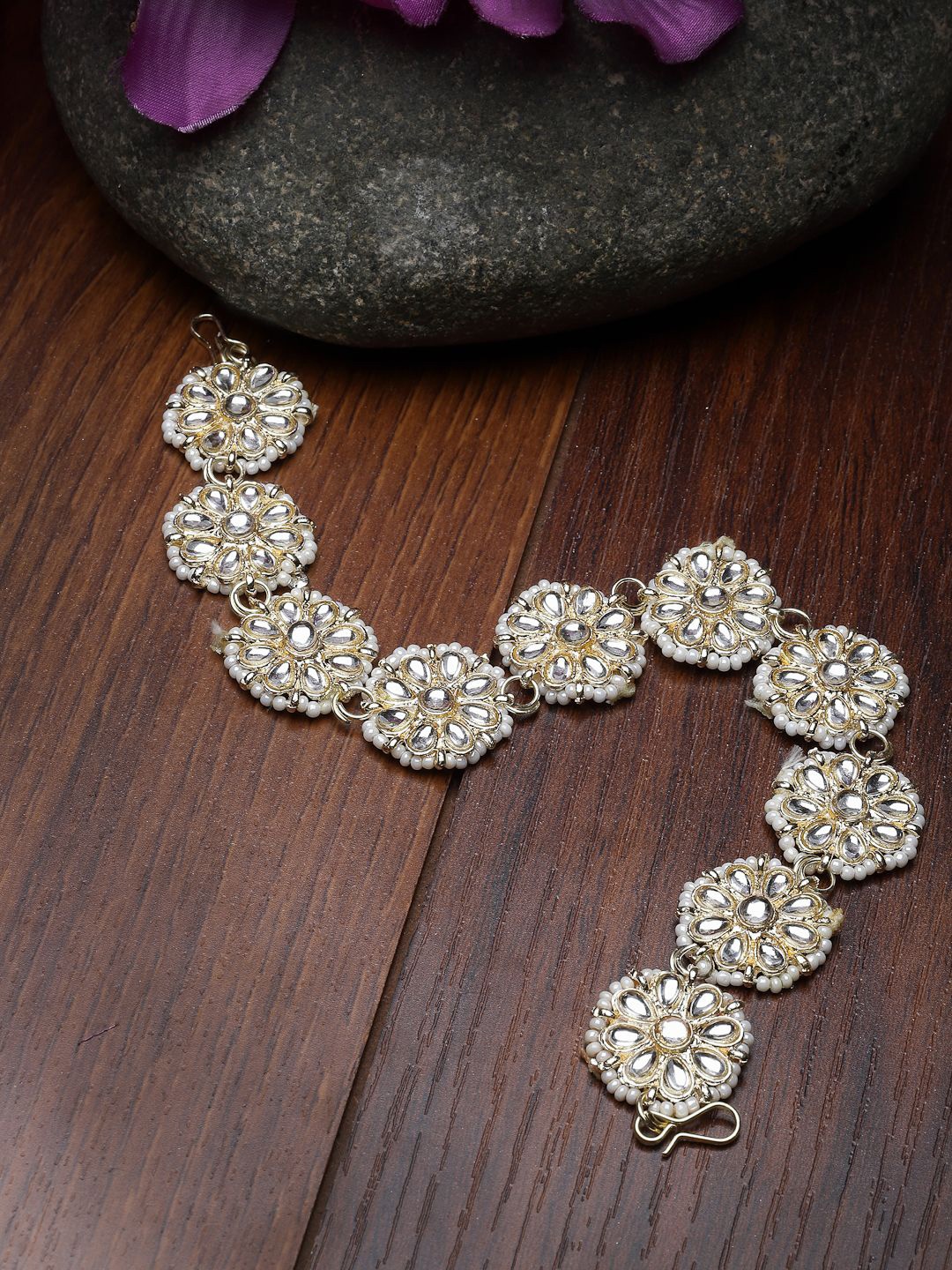 NVR Gold-Plated Artificial Stones and Beads Studded Matha Patti Head Jewellery, Silver
NVR Gold-Plated Artificial Stones and Beads Studded Matha Patti Head Jewellery, Silver