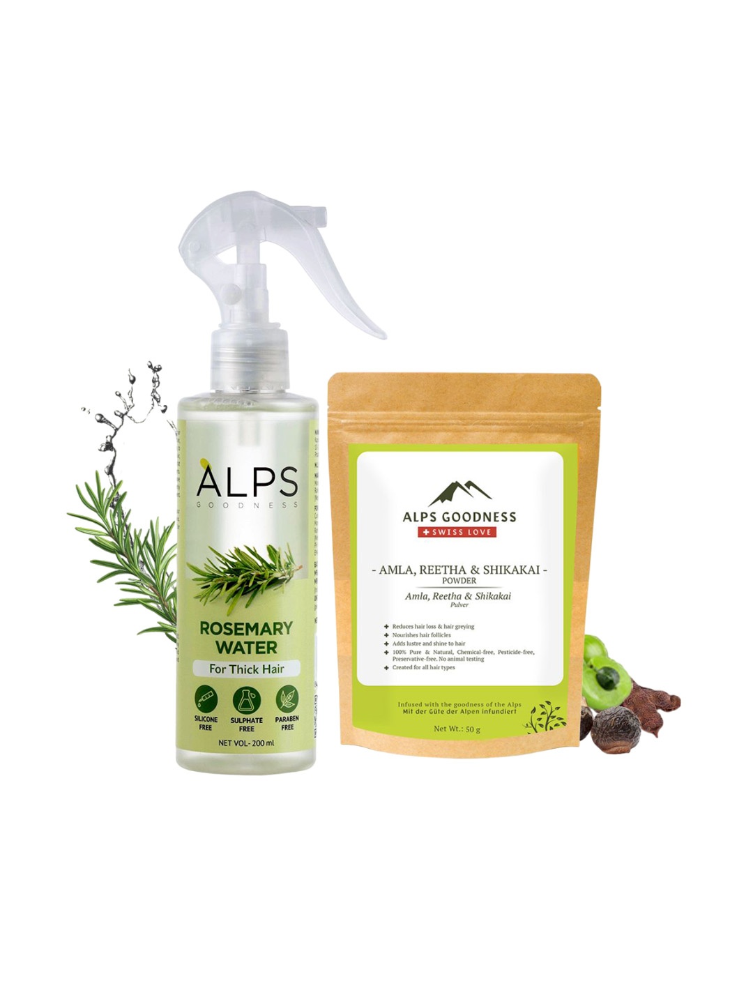 Alps Goodness Set of 2 Rosemary Water Spray - 200 ml & Amla Reetha Shikakai Powder - 50 g, Green
Alps Goodness Set of 2 Rosemary Water Spray - 200 ml & Amla Reetha Shikakai Powder - 50 g, Green