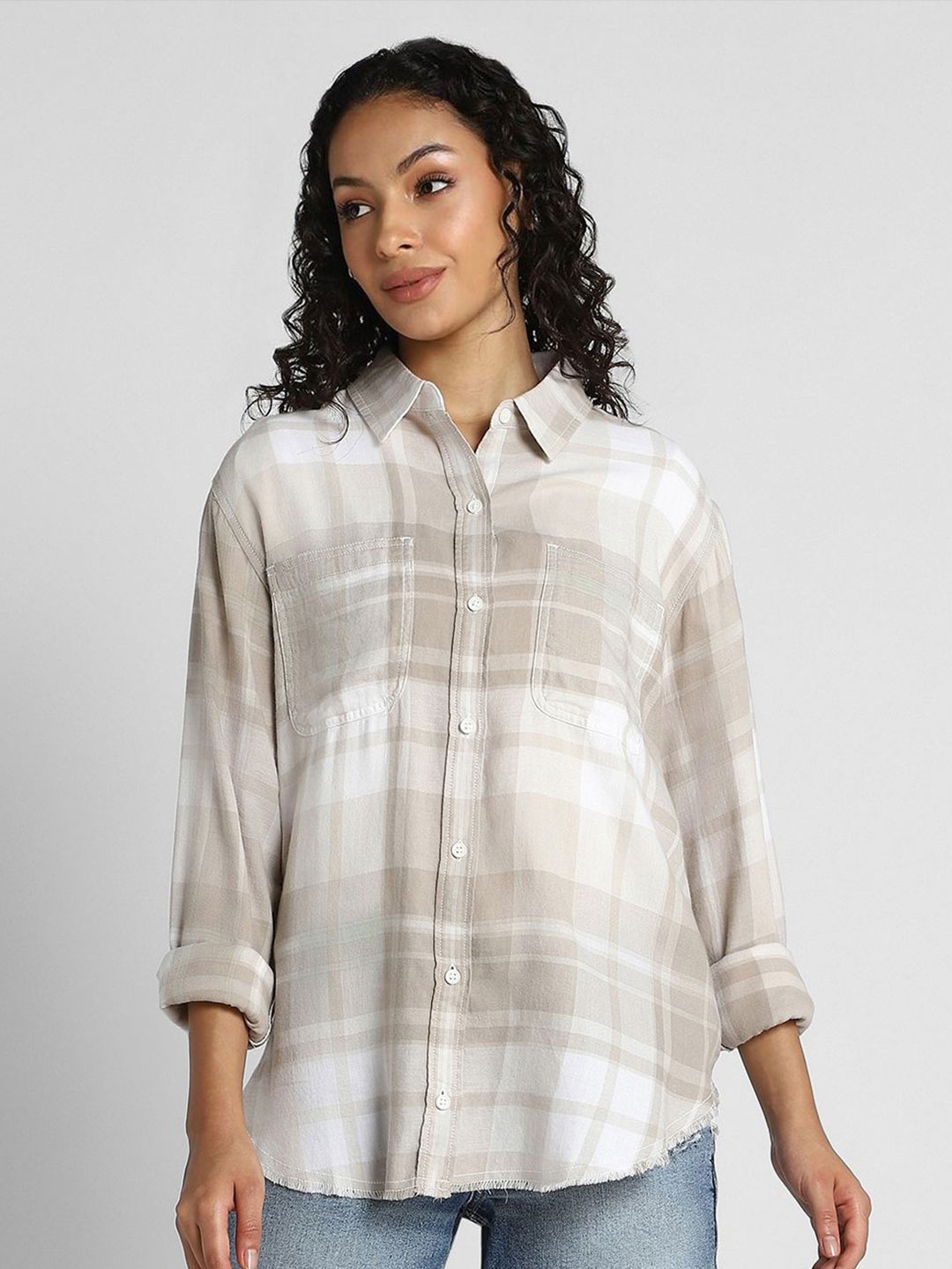 AMERICAN EAGLE OUTFITTERS Women Spread Collar Tartan Checked Cotton Casual Shirt, Beige
AMERICAN EAGLE OUTFITTERS Women Spread Collar Tartan Checked Cotton Casual Shirt, Beige