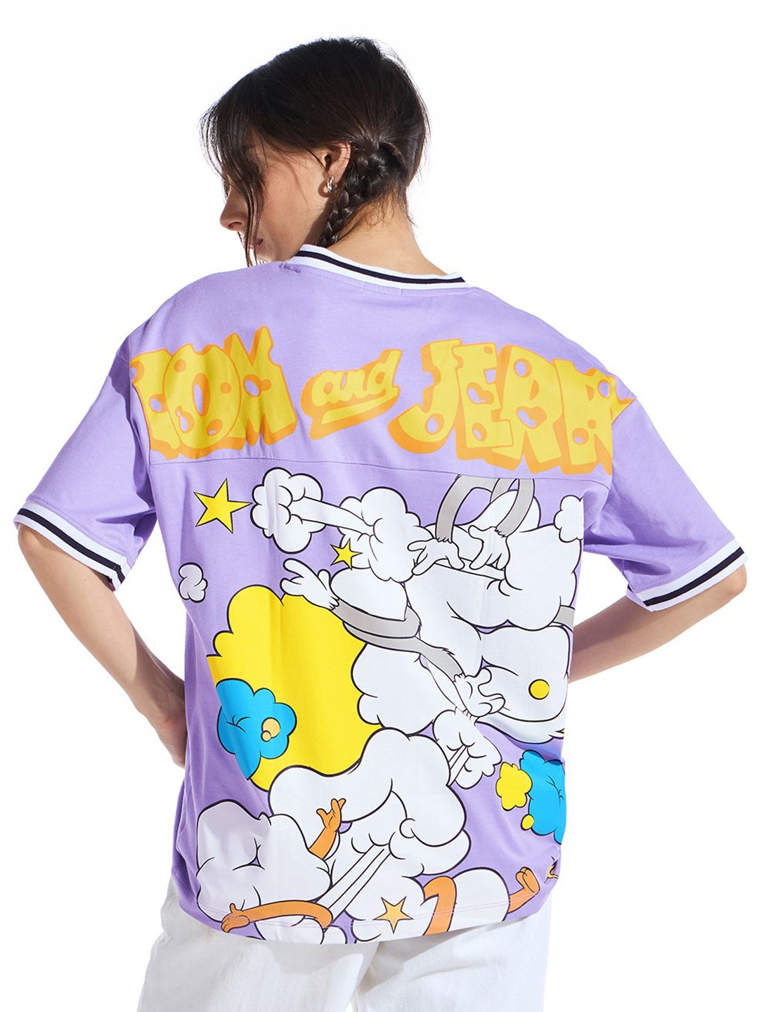 Bewakoof Women Graphic Printed V-Neck Pure Cotton Oversized Tom & Jerry T-shirt, Lavender
Bewakoof Women Graphic Printed V-Neck Pure Cotton Oversized Tom & Jerry T-shirt, Lavender