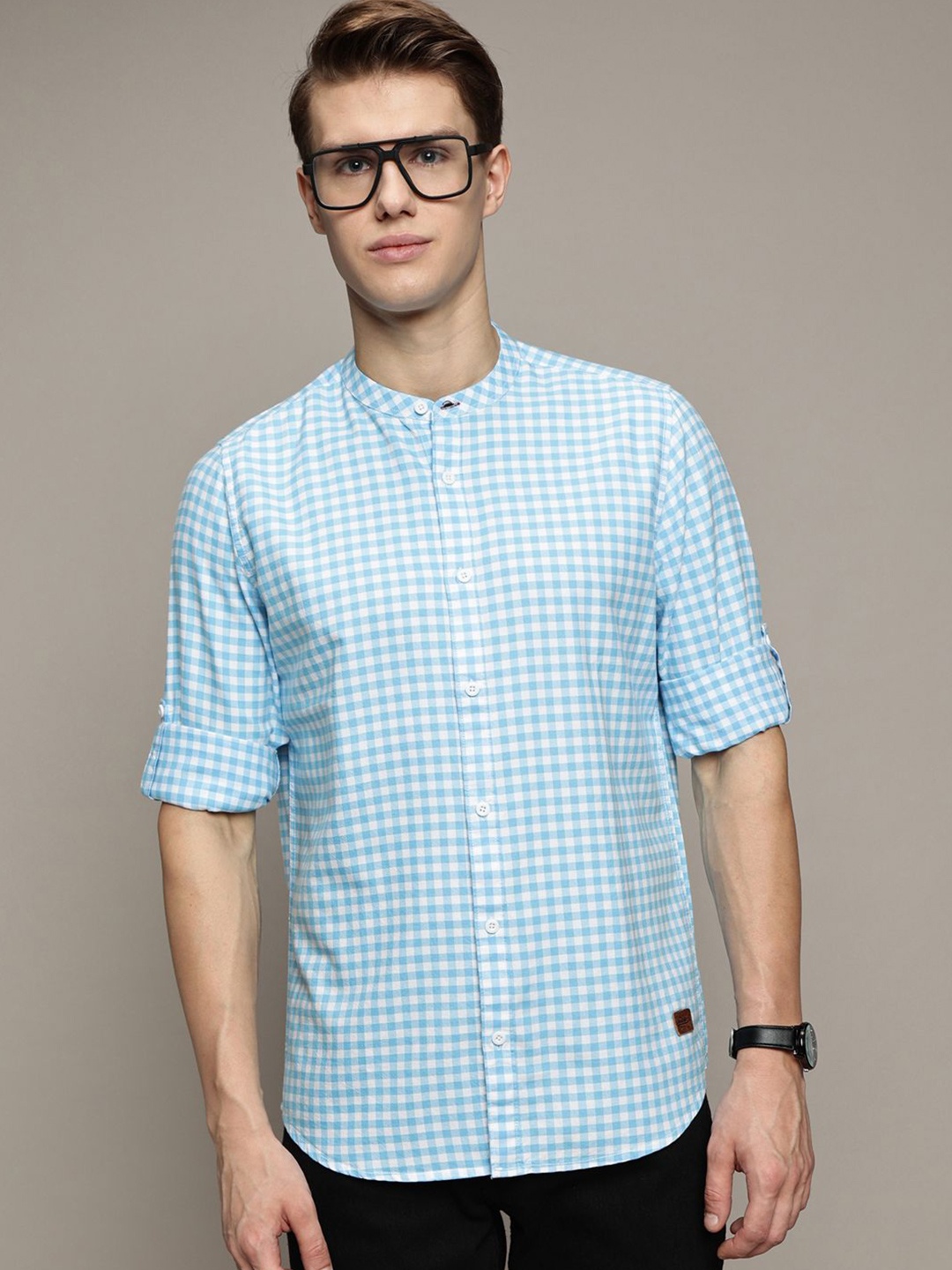 The Roadster Lifestyle Co. Men Premium Band Collar Gingham Checked Cotton Casual Shirt, Blue
The Roadster Lifestyle Co. Men Premium Band Collar Gingham Checked Cotton Casual Shirt, Blue