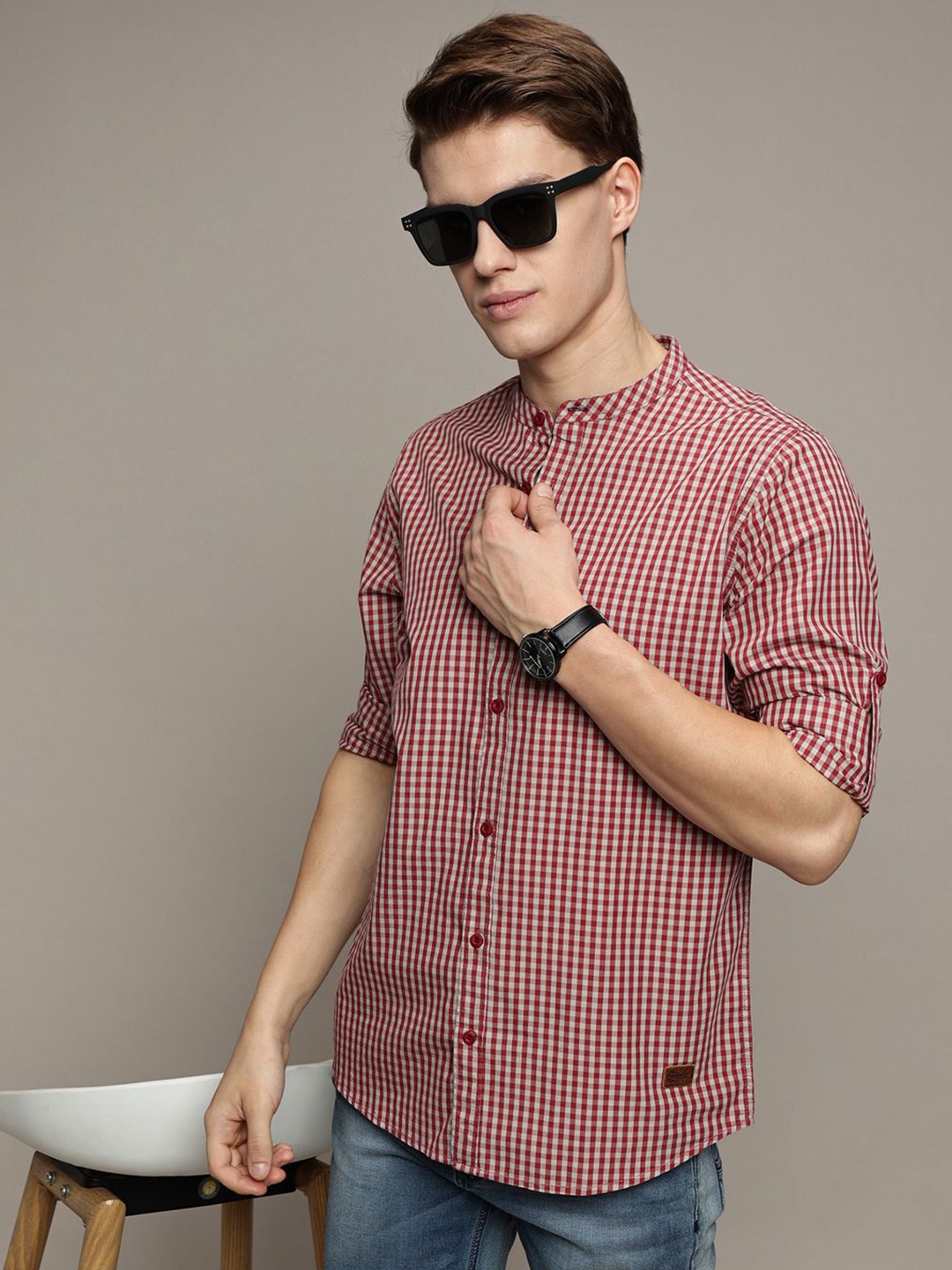 The Roadster Lifestyle Co. Men Premium Band Collar Gingham Checked Cotton Casual Shirt, Red
The Roadster Lifestyle Co. Men Premium Band Collar Gingham Checked Cotton Casual Shirt, Red