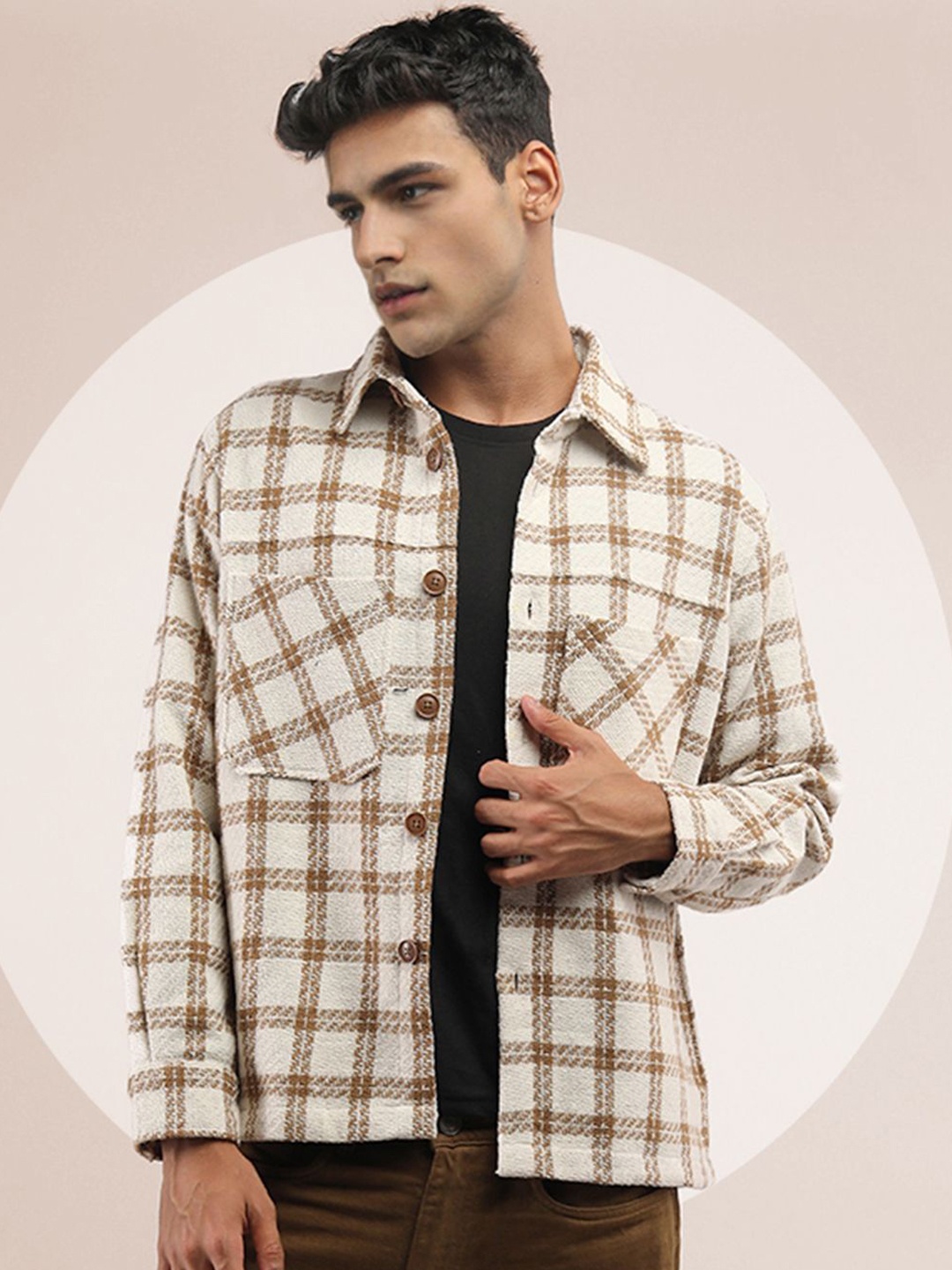 The Roadster Lifestyle Co Checked Spread Collar Long Sleeve Woolen Shacket, White
The Roadster Lifestyle Co Checked Spread Collar Long Sleeve Woolen Shacket, White