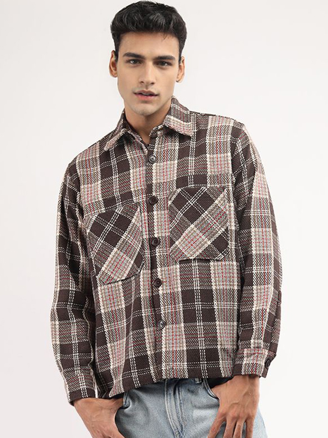 The Roadster Lifestyle Co Checked Spread Collar Long Sleeve Woolen Shacket, Coffee brown
The Roadster Lifestyle Co Checked Spread Collar Long Sleeve Woolen Shacket, Coffee brown