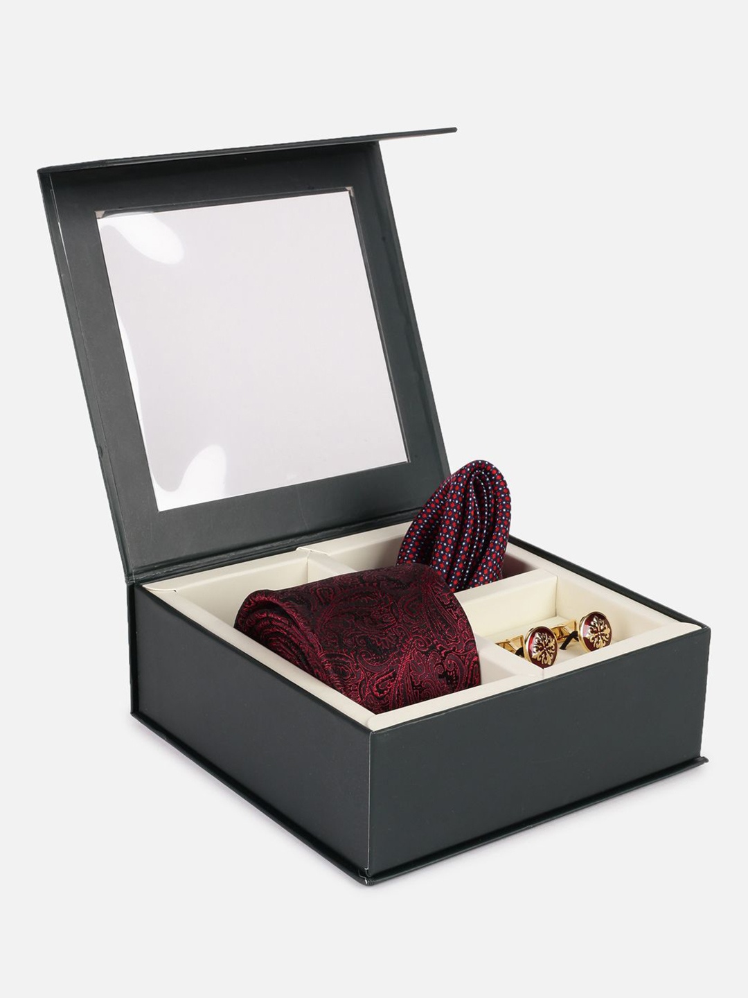 Peter England Men Printed Tie Pocket Square And Cufflink Accessory Gift Sets, Maroon
Peter England Men Printed Tie Pocket Square And Cufflink Accessory Gift Sets, Maroon