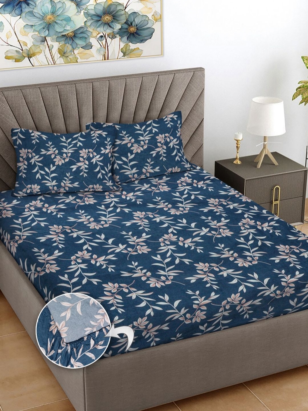 FABINALIV Blue & White Floral Print 300 TC Fitted King Bedsheet & 2 Pillow Covers
FABINALIV Blue & White Floral Print 300 TC Fitted King Bedsheet & 2 Pillow Covers