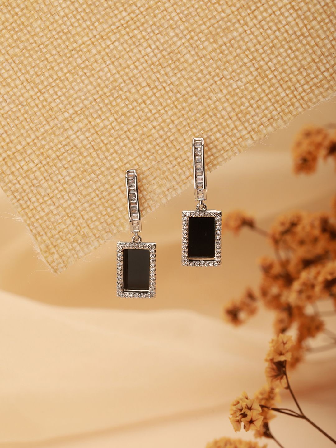 SARAF TRENDZ Stainless Steel American Diamond Studded Contemporary Drop Earrings, Black
SARAF TRENDZ Stainless Steel American Diamond Studded Contemporary Drop Earrings, Black