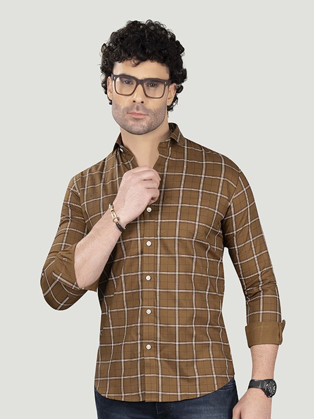 ALMATY Men Comfort Spread Collar Windowpane Checked Cotton Slim Fit Casual Shirt, Brown
ALMATY Men Comfort Spread Collar Windowpane Checked Cotton Slim Fit Casual Shirt, Brown