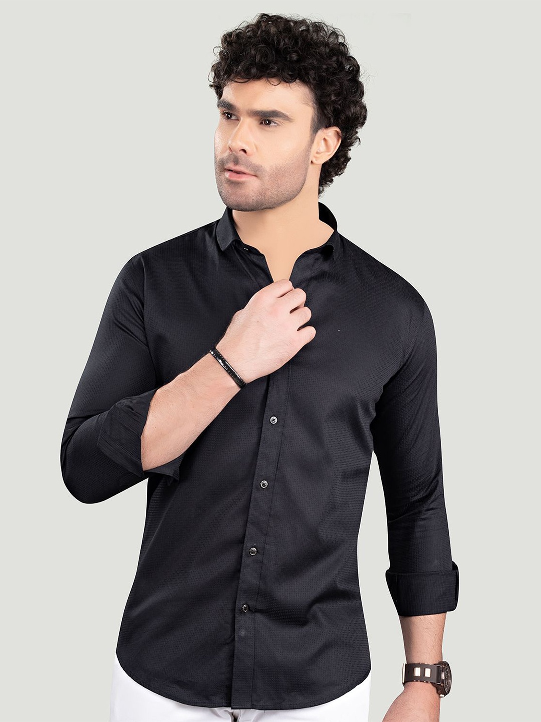 ALMATY Men Comfort Spread Collar Textured Solid Cotton Slim Fit Casual Shirt, Black
ALMATY Men Comfort Spread Collar Textured Solid Cotton Slim Fit Casual Shirt, Black