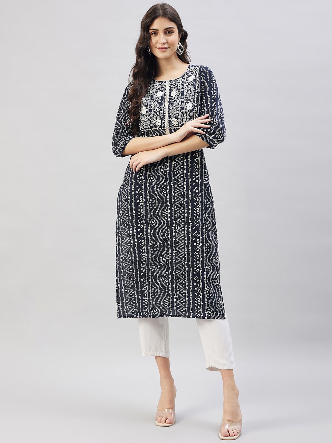WineRed Bandhani Printed Gotta Patti Round Neck Pure Cotton Straight Kurta, Black
WineRed Bandhani Printed Gotta Patti Round Neck Pure Cotton Straight Kurta, Black