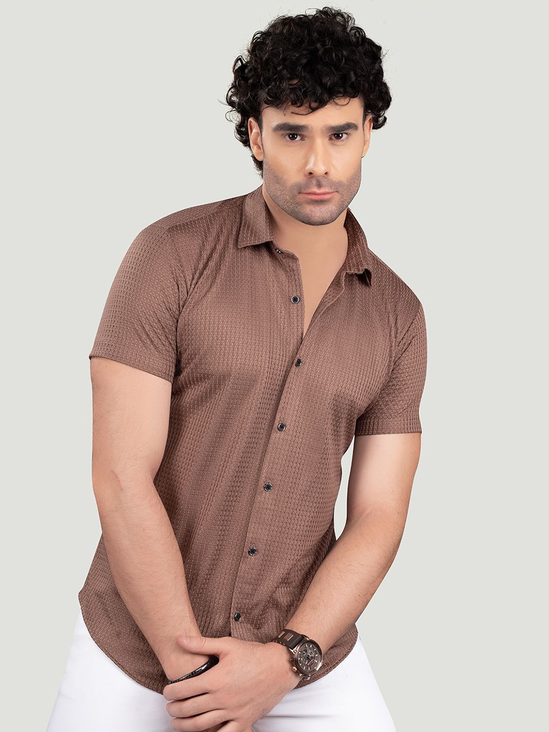 ALMATY Men Comfort Spread Collar Textured Solid Cotton Slim Fit Casual Shirt, Brown
ALMATY Men Comfort Spread Collar Textured Solid Cotton Slim Fit Casual Shirt, Brown