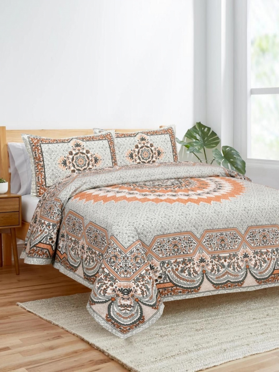 HOME HEAVENS Orange & Grey Ethnic Motifs 210 TC Queen Bedsheet with 2 Pillow Covers
HOME HEAVENS Orange & Grey Ethnic Motifs 210 TC Queen Bedsheet with 2 Pillow Covers